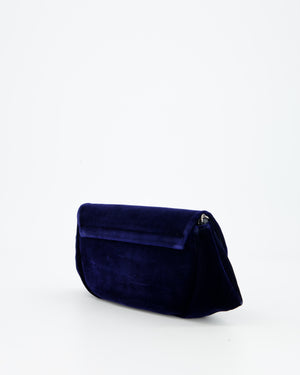 Chanel Sapphire Blue Wallet on Chain Bag in Velvet with Long Chain Strap