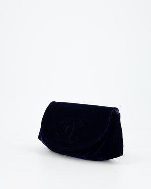 Chanel Sapphire Blue Wallet on Chain Bag in Velvet with Long Chain Strap