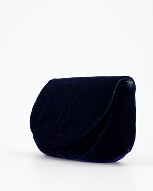 Chanel Sapphire Blue Wallet on Chain Bag in Velvet with Long Chain Strap