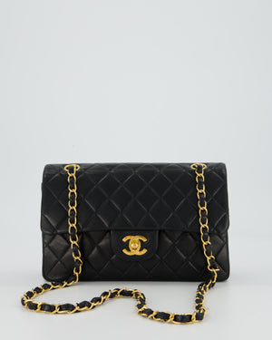 Chanel Vintage Black Small Classic Double Flap Bag in Lambskin Leather with 24K Gold Hardware