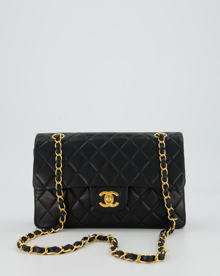 Chanel Vintage Black Small Classic Double Flap Bag in Lambskin Leather with 24K Gold Hardware