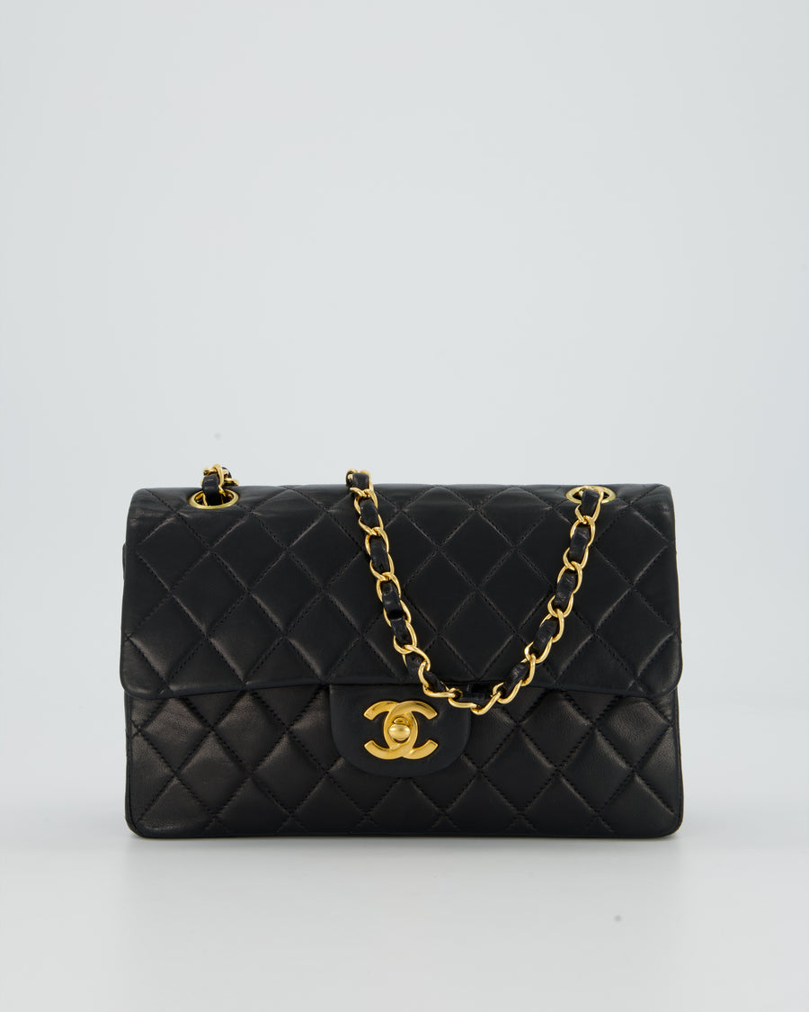 Chanel Vintage Black Small Classic Double Flap Bag in Lambskin Leather with 24K Gold Hardware