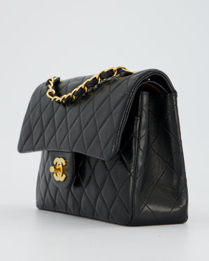 Chanel Vintage Black Small Classic Double Flap Bag in Lambskin Leather with 24K Gold Hardware