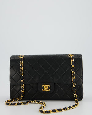 Chanel Vintage Medium Classic Double Flap Bag in Black Lambskin Leather with 24k Gold Hardware
