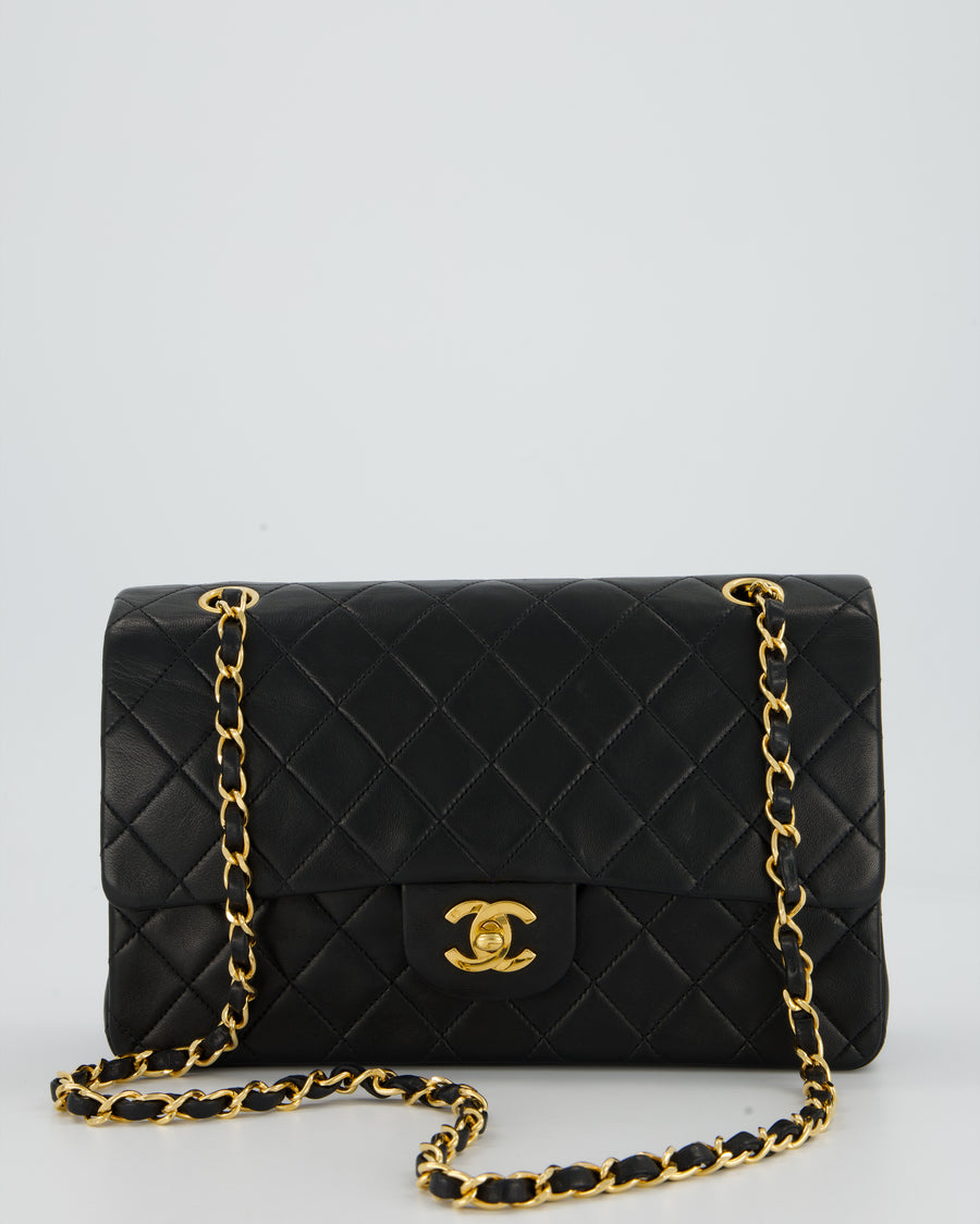 Chanel Vintage Medium Classic Double Flap Bag in Black Lambskin Leather with 24k Gold Hardware