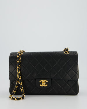 Chanel Vintage Medium Classic Double Flap Bag in Black Lambskin Leather with 24k Gold Hardware