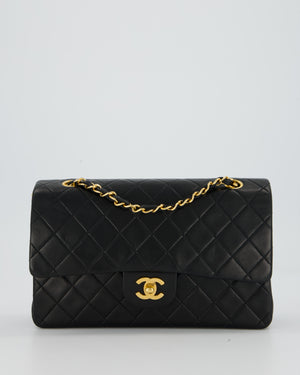 Chanel Vintage Medium Classic Double Flap Bag in Black Lambskin Leather with 24k Gold Hardware