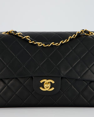 Chanel Vintage Medium Classic Double Flap Bag in Black Lambskin Leather with 24k Gold Hardware