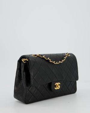 Chanel Vintage Medium Classic Double Flap Bag in Black Lambskin Leather with 24k Gold Hardware