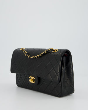Chanel Vintage Medium Classic Double Flap Bag in Black Lambskin Leather with 24k Gold Hardware