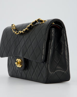 Chanel Vintage Medium Classic Double Flap Bag in Black Lambskin Leather with 24k Gold Hardware