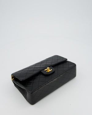 Chanel Vintage Medium Classic Double Flap Bag in Black Lambskin Leather with 24k Gold Hardware