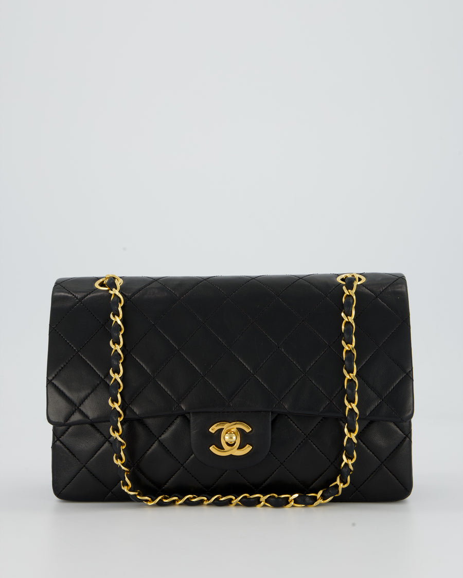 *AMAZING CONDITION* Chanel Vintage Medium Classic Double Flap Bag in Black Lambskin Leather with 24k Gold Hardware