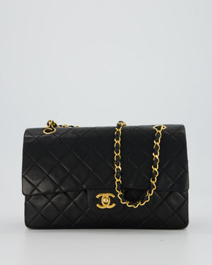 *AMAZING CONDITION* Chanel Vintage Medium Classic Double Flap Bag in Black Lambskin Leather with 24k Gold Hardware