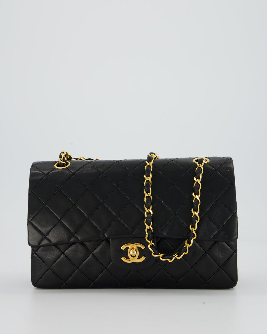 *AMAZING CONDITION* Chanel Vintage Medium Classic Double Flap Bag in Black Lambskin Leather with 24k Gold Hardware