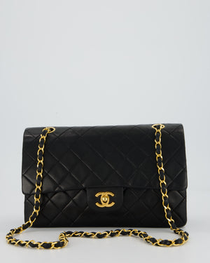*AMAZING CONDITION* Chanel Vintage Medium Classic Double Flap Bag in Black Lambskin Leather with 24k Gold Hardware