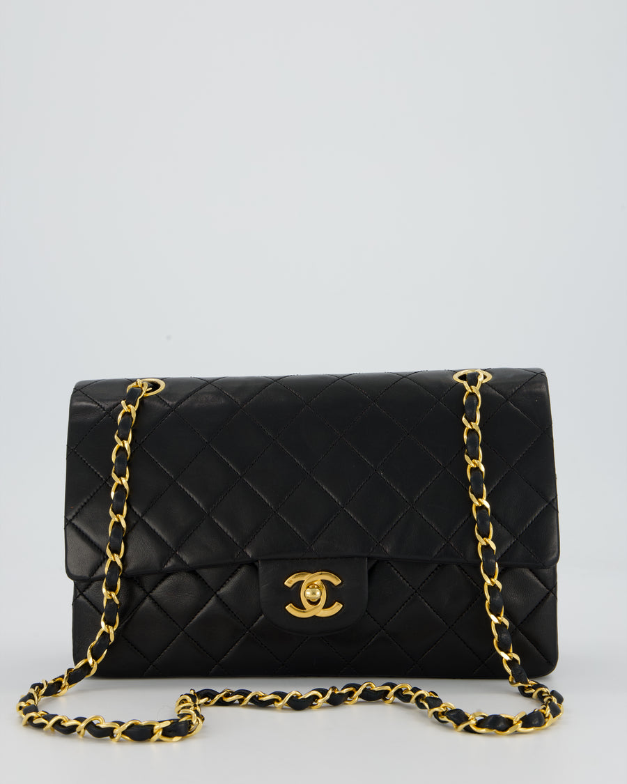 *AMAZING CONDITION* Chanel Vintage Medium Classic Double Flap Bag in Black Lambskin Leather with 24k Gold Hardware