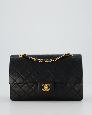*AMAZING CONDITION* Chanel Vintage Medium Classic Double Flap Bag in Black Lambskin Leather with 24k Gold Hardware