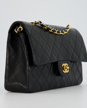 *AMAZING CONDITION* Chanel Vintage Medium Classic Double Flap Bag in Black Lambskin Leather with 24k Gold Hardware