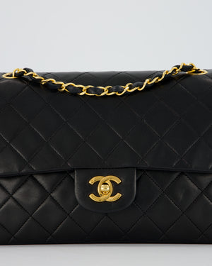 *AMAZING CONDITION* Chanel Vintage Medium Classic Double Flap Bag in Black Lambskin Leather with 24k Gold Hardware
