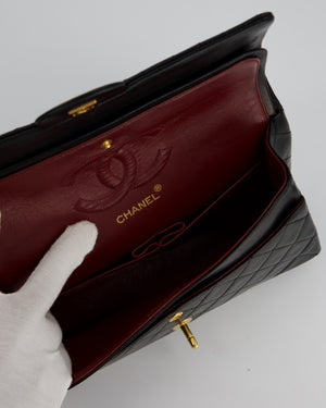 *AMAZING CONDITION* Chanel Vintage Medium Classic Double Flap Bag in Black Lambskin Leather with 24k Gold Hardware