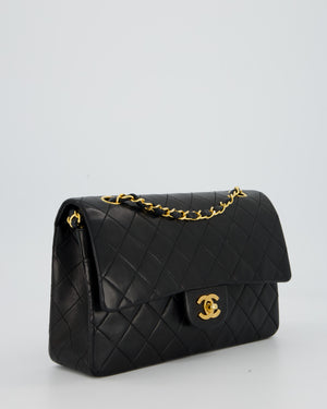 *AMAZING CONDITION* Chanel Vintage Medium Classic Double Flap Bag in Black Lambskin Leather with 24k Gold Hardware