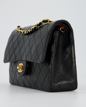 *AMAZING CONDITION* Chanel Vintage Medium Classic Double Flap Bag in Black Lambskin Leather with 24k Gold Hardware