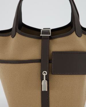 Hermès Picotin 18 Lock Cargo Bag in Mousse Canvas and Bai Brun Swift Leather with Palladium Hardware
