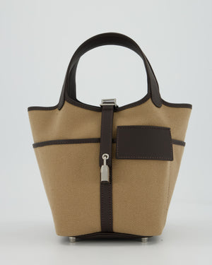 Hermès Picotin 18 Lock Cargo Bag in Mousse Canvas and Bai Brun Swift Leather with Palladium Hardware