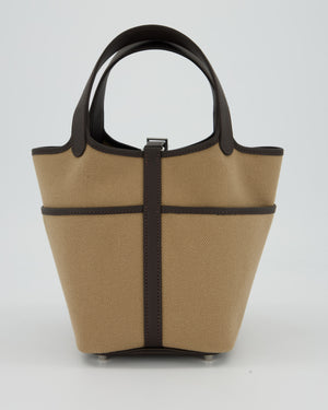 Hermès Picotin 18 Lock Cargo Bag in Mousse Canvas and Bai Brun Swift Leather with Palladium Hardware