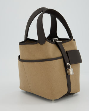 Hermès Picotin 18 Lock Cargo Bag in Mousse Canvas and Bai Brun Swift Leather with Palladium Hardware