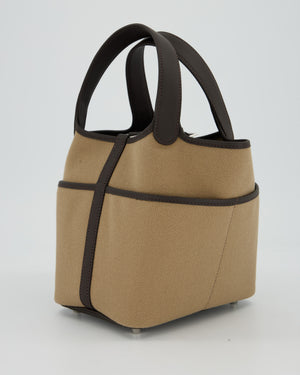 Hermès Picotin 18 Lock Cargo Bag in Mousse Canvas and Bai Brun Swift Leather with Palladium Hardware