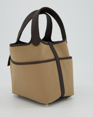 Hermès Picotin 18 Lock Cargo Bag in Mousse Canvas and Bai Brun Swift Leather with Palladium Hardware