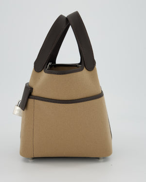 Hermès Picotin 18 Lock Cargo Bag in Mousse Canvas and Bai Brun Swift Leather with Palladium Hardware