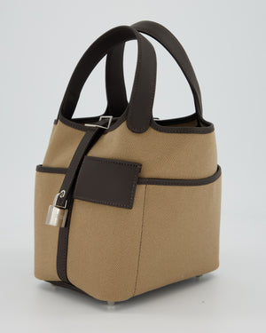 Hermès Picotin 18 Lock Cargo Bag in Mousse Canvas and Bai Brun Swift Leather with Palladium Hardware