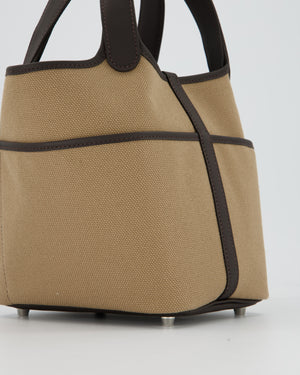 Hermès Picotin 18 Lock Cargo Bag in Mousse Canvas and Bai Brun Swift Leather with Palladium Hardware