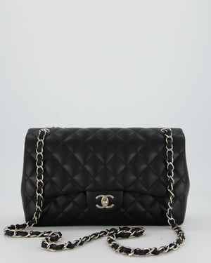 Chanel Black Jumbo Classic Double Flap Bag in Lambskin Leather with Silver Hardware