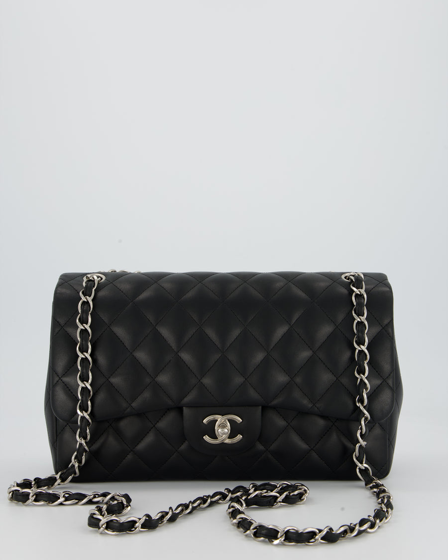 Chanel Black Jumbo Classic Double Flap Bag in Lambskin Leather with Silver Hardware