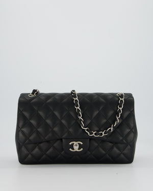 Chanel Black Jumbo Classic Double Flap Bag in Lambskin Leather with Silver Hardware