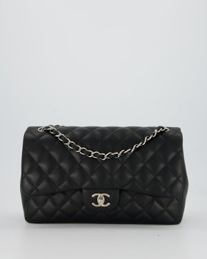 Chanel Black Jumbo Classic Double Flap Bag in Lambskin Leather with Silver Hardware