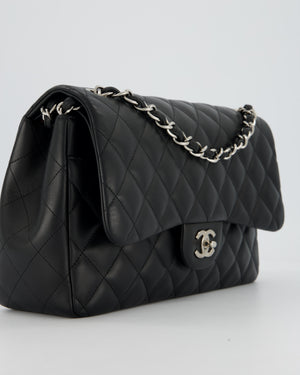 Chanel Black Jumbo Classic Double Flap Bag in Lambskin Leather with Silver Hardware