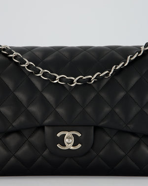 Chanel Black Jumbo Classic Double Flap Bag in Lambskin Leather with Silver Hardware