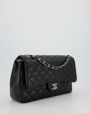 Chanel Black Jumbo Classic Double Flap Bag in Lambskin Leather with Silver Hardware