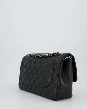 Chanel Black Jumbo Classic Double Flap Bag in Lambskin Leather with Silver Hardware