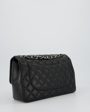 Chanel Black Jumbo Classic Double Flap Bag in Lambskin Leather with Silver Hardware