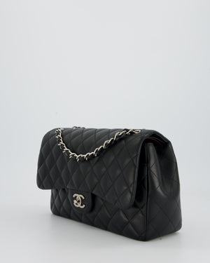 Chanel Black Jumbo Classic Double Flap Bag in Lambskin Leather with Silver Hardware