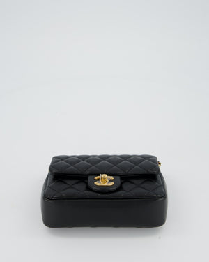 Chanel Black Pearl Twist Mini Square Single Flap Bag In Lambskin Leather With Gold Hardware