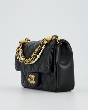 Chanel Black Pearl Twist Mini Square Single Flap Bag In Lambskin Leather With Gold Hardware