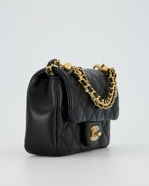 Chanel Black Pearl Twist Mini Square Single Flap Bag In Lambskin Leather With Gold Hardware