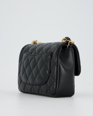 Chanel Black Pearl Twist Mini Square Single Flap Bag In Lambskin Leather With Gold Hardware